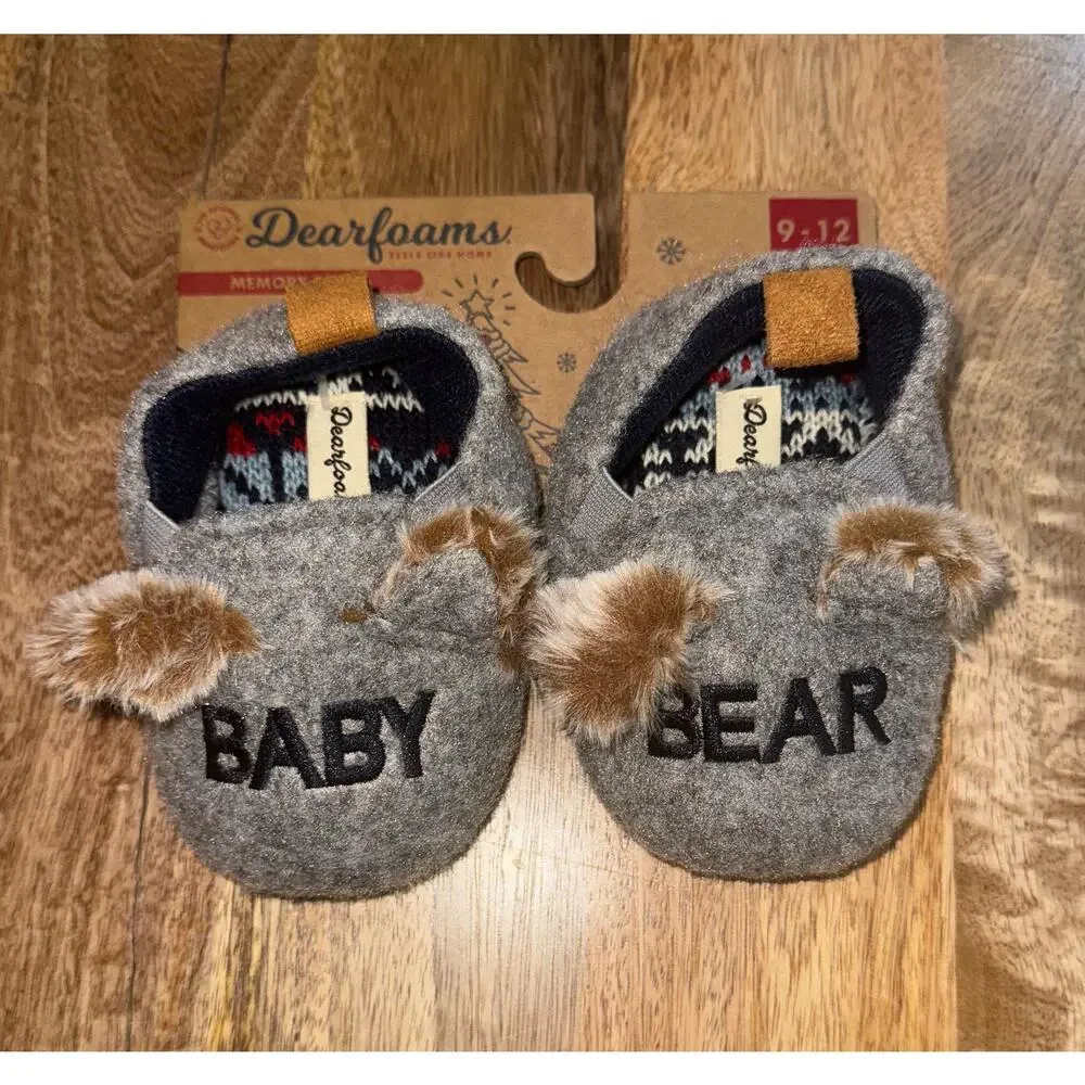 Super Adorable NWT Dearfoams Baby Bear Slippers - Gray (9-12 Months)